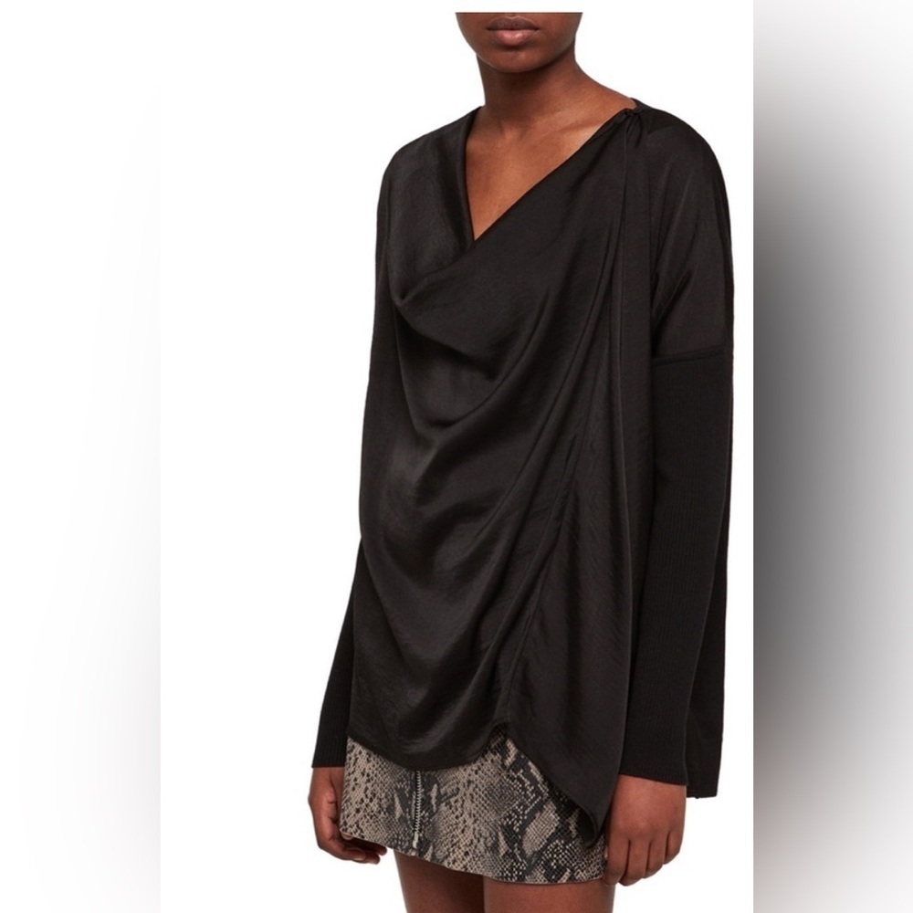 All Saints Erma Cowl Neck Sweater black size small, minimalist